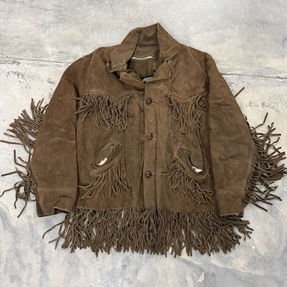 Sears Other - Vintage Brown Suede Leather Fringe Western sears Jacket Cowboy Boho Coat